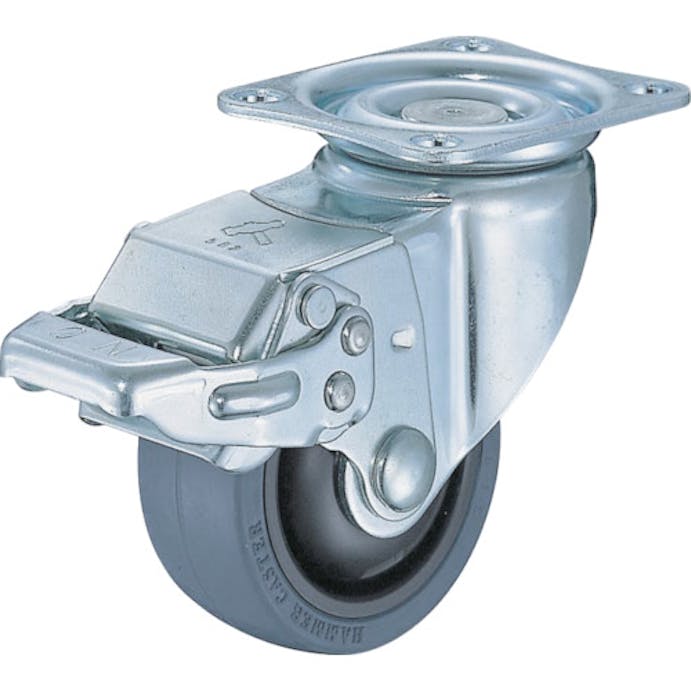 【CAINZ-DASH】ハンマーキャスター 静音旋回式ゴム車輪（ナイロンホイール・ベアリング）６５ｍｍ　ストッパー付 417BBS-FR65【別送品】