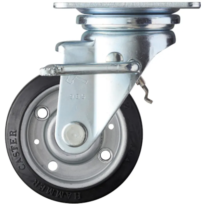 【CAINZ-DASH】ハンマーキャスター 旋回式ゴム車輪(ラジアルボールベアリング)100mm トータルロック付 413J-RBB100【別送品】