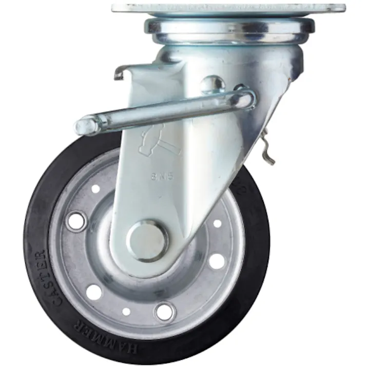 【CAINZ-DASH】ハンマーキャスター 旋回式ゴム車輪(ラジアルボールベアリング)125mm トータルロック付 413J-RBB125【別送品】