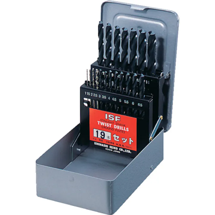 【CAINZ-DASH】イシハシ精工 ストレートドリル 19本組セット(スチールケース入り) D19-S【別送品】