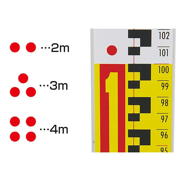 アルミスタッフ2 5m4段 表面10mmピッチ 裏面1mmピッチ目盛付 73266
