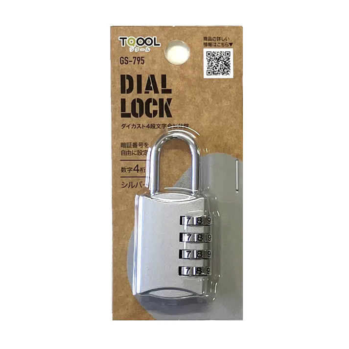 TQOOL DIAL LOCK ダイカスト4段文字合わせ錠 30mm シルバー GS-795
