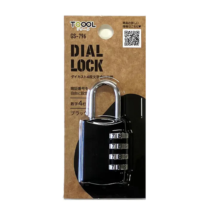 TQOOL DIAL LOCK ダイカスト4段文字合わせ錠 30mm ブラック GS-796