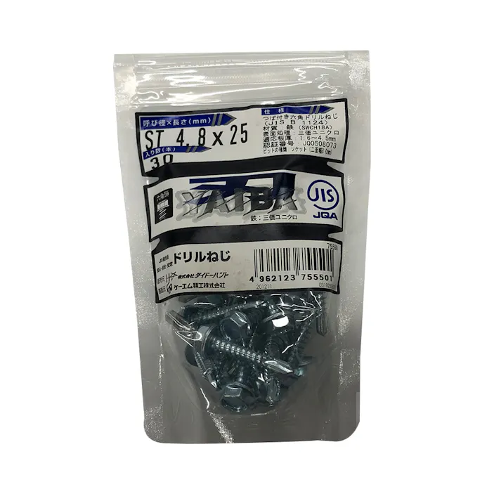 刃JIS ドリルねじ UK 六角頭 4.8×25mm 30本