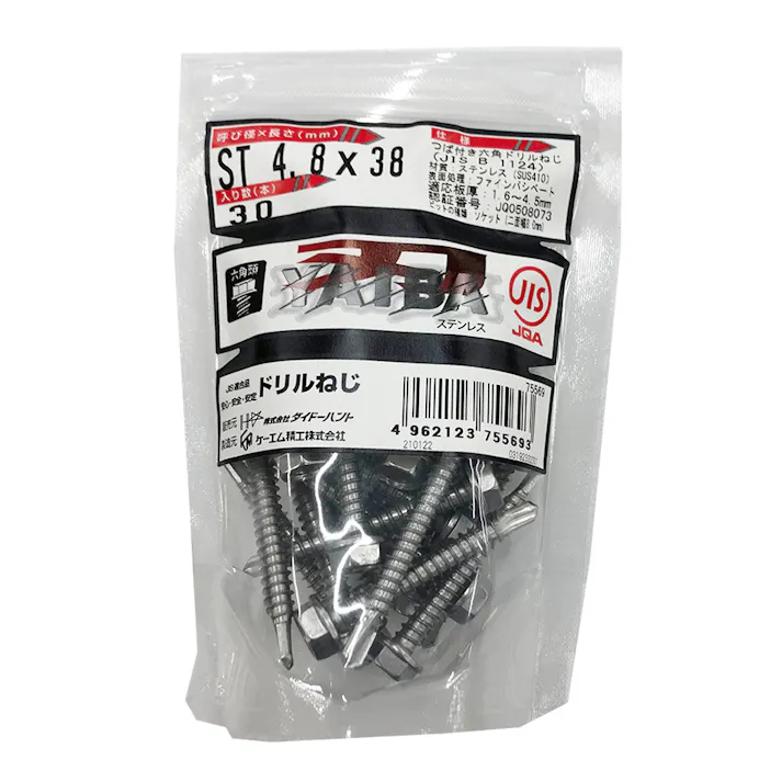 刃JIS ドリルねじ ST 六角頭 4.8×38mm 30本