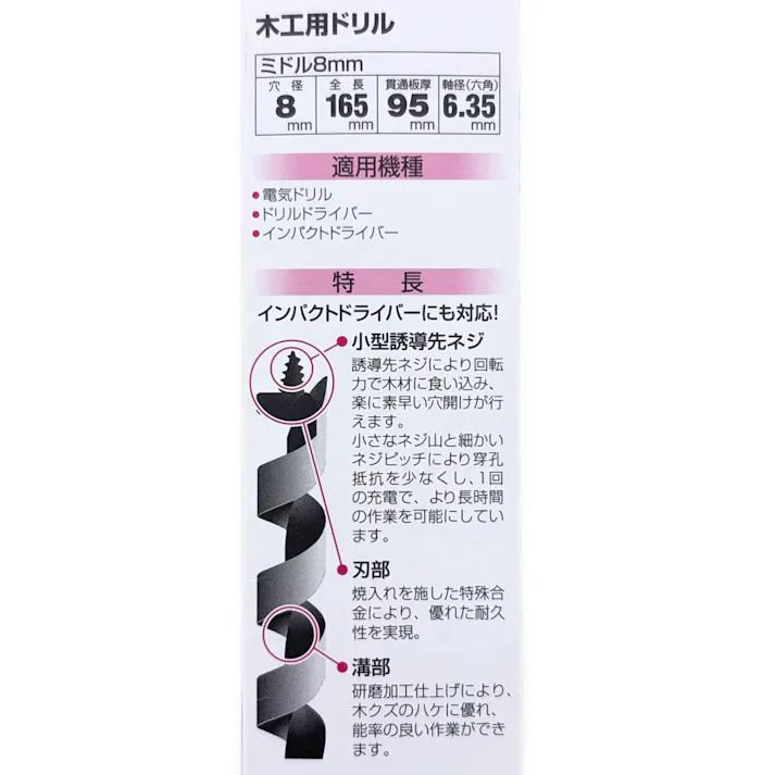 S大 木工用ドリルミドルビット 8.0mm