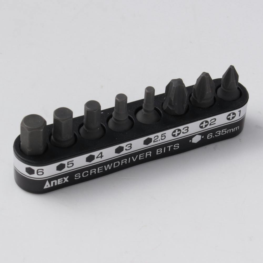 ANEX アネックス 溝付超短ビット プラス＆六角レンチ AK-51P-B8H 8本組