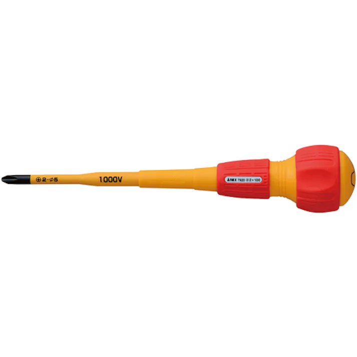 【CAINZ-DASH】アネックスツール 絶縁ドライバー 刃先+2×軸長100mm 先端軸径Φ5mm 全長217mm 7920-2-100【別送品】