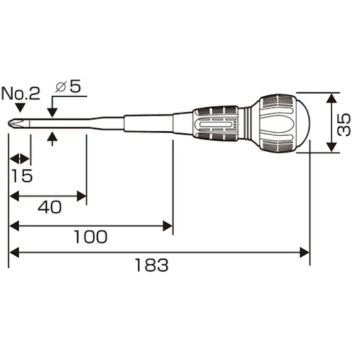 【CAINZ-DASH】アネックスツール 絶縁ドライバー 刃先+2×軸長100mm 先端軸径Φ5mm 全長217mm 7920-2-100【別送品】