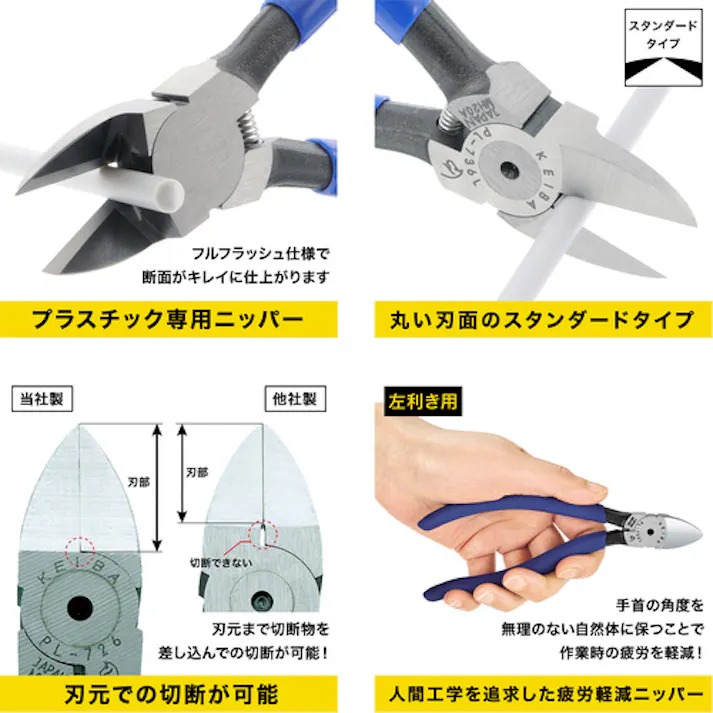 【CAINZ-DASH】マルト長谷川工作所 エルゴニッパー プラスチック用 左利き用(刃先形状スタンダード) 150 PL-736L【別送品】
