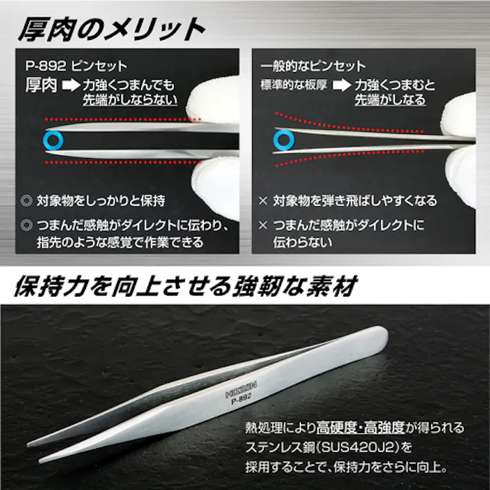 【CAINZ-DASH】ホーザン ピンセット 125mm 厚肉型 P-892【別送品】