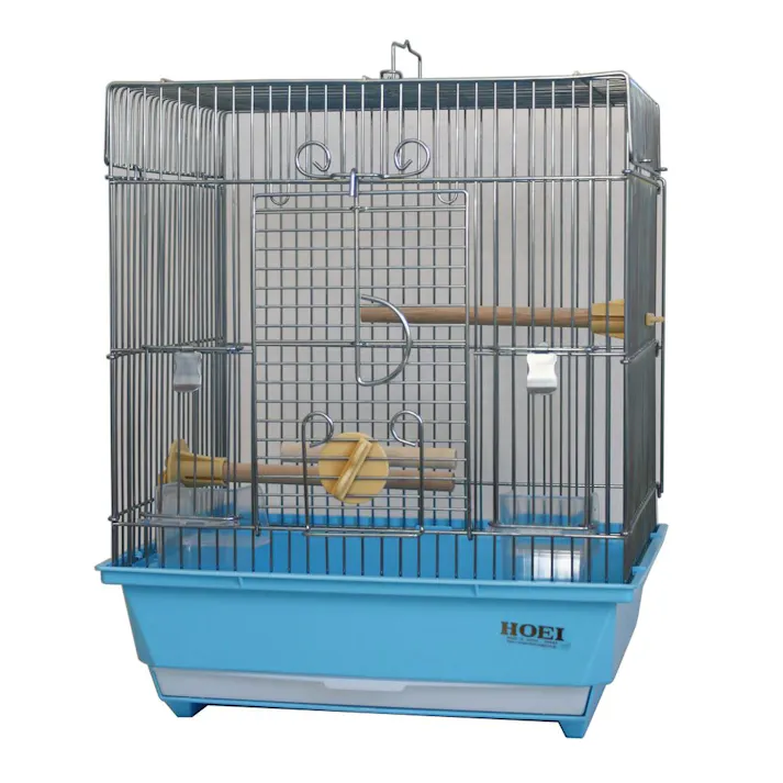 豊栄金属工業 鳥かご 101角手のりG 銀色メッキ ブルー底