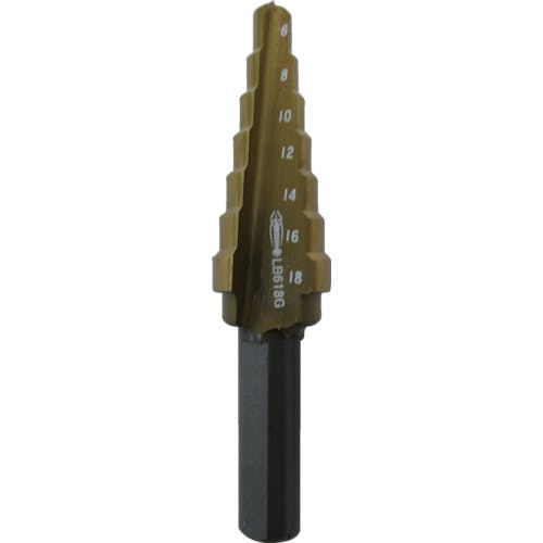 ロブテックス ステージドリル Tinコーティング 7段 軸径10mm 6-18 LB618G ステップドリル(ストレートシャンクタイプ) ロブテックス ステージドリル Tinコーティング 7段 軸径10mm 6-18 LB618G ステップドリル(ストレートシャンクタイプ)