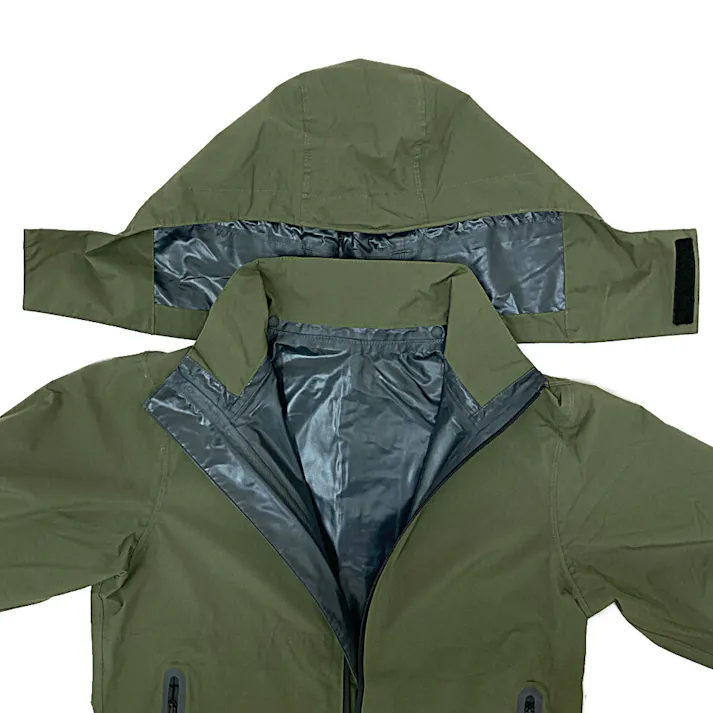 バッグイン透湿ロングレインコート カーキ L