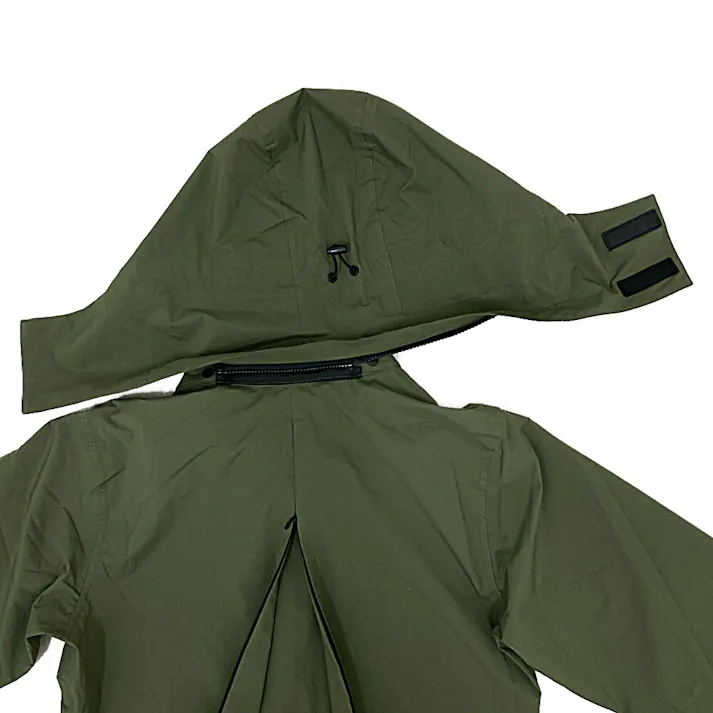 バッグイン透湿ロングレインコート カーキ L