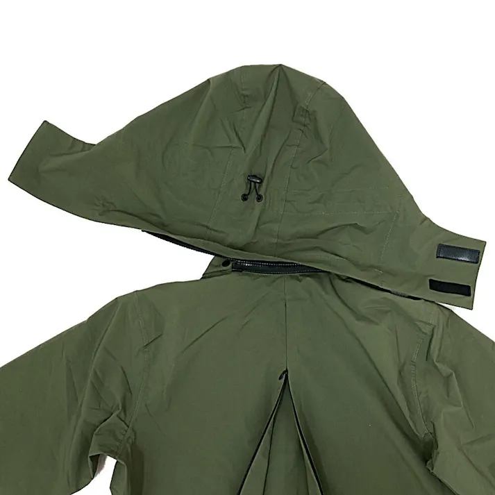 バッグイン透湿ロングレインコート カーキ L