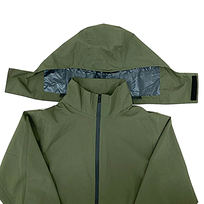 バッグイン透湿ロングレインコート カーキ M