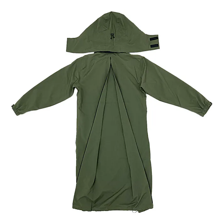 バッグイン透湿ロングレインコート カーキ S