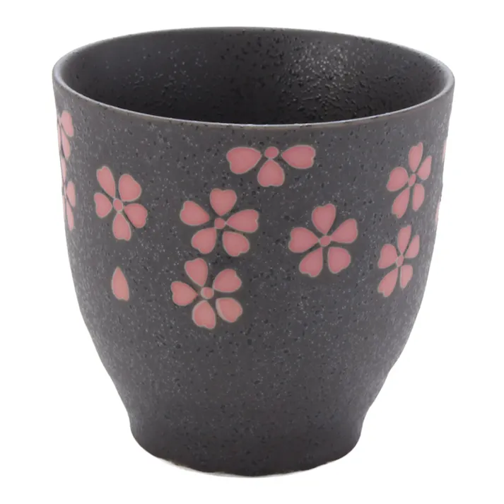 長湯呑 花の舞 (黒) 190ml