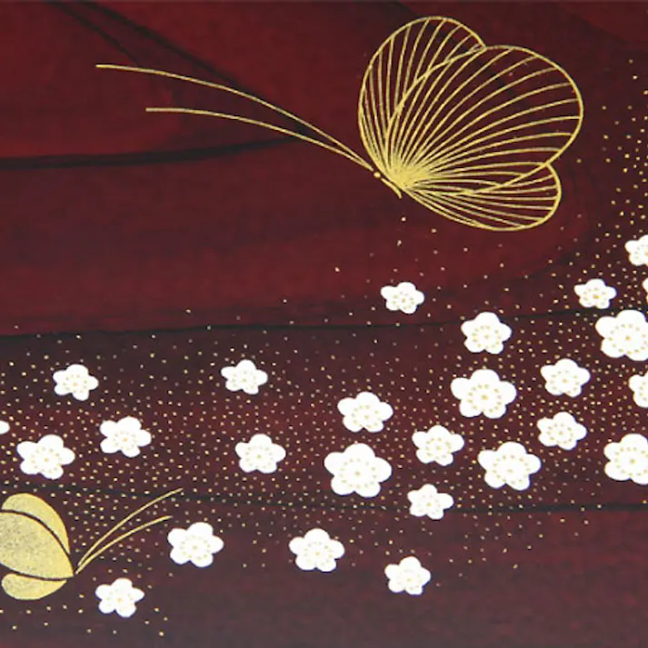 塗トレー 長角 花蝶