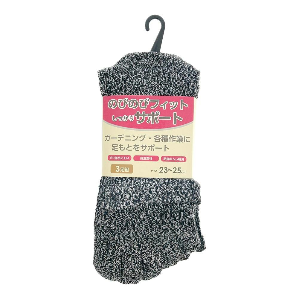 婦人靴下 3足組 のびのびフィットしっかりサポート 5本指 杢