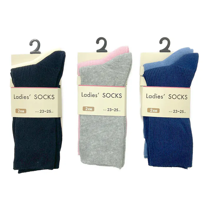 婦人靴下 ソックス 細リブ 23-25cm アソート 2足組