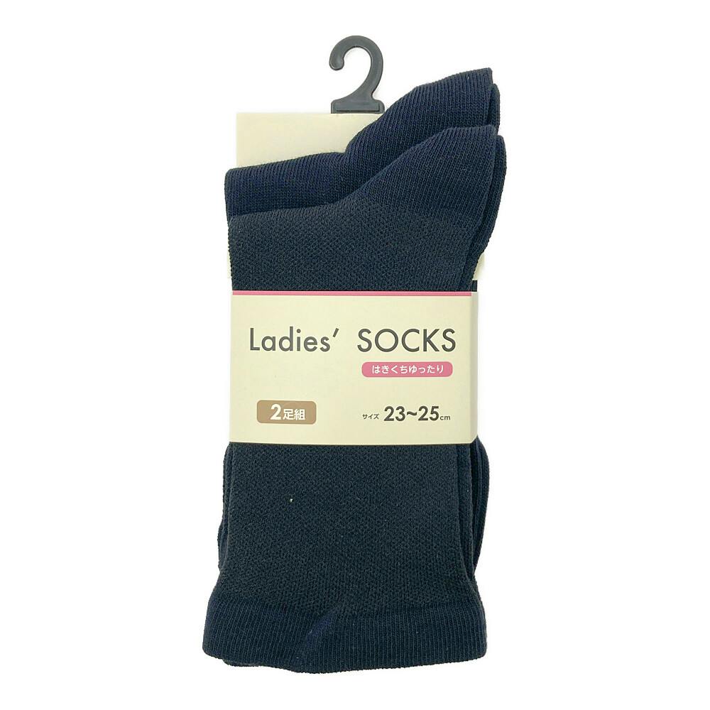 婦人靴下 ソックス ワイドはきくち 黒 23-25cm 2足組