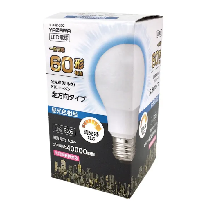 一般電球形LED 60W相当 昼光色 調光対応 LDA8DGD2