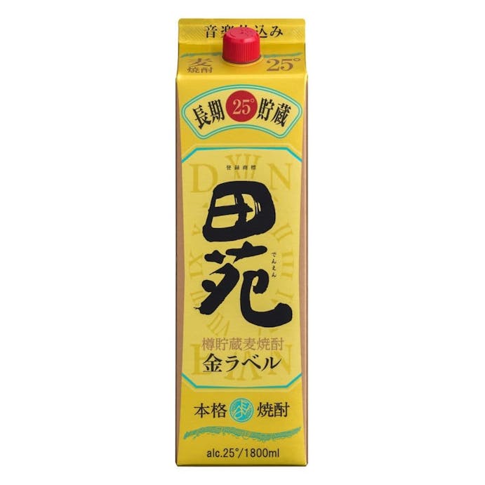 田苑 金ラベル 麦 25度 パック 1800ml【別送品】