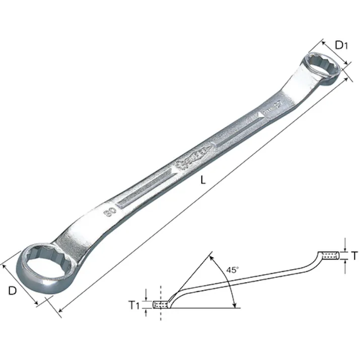 【CAINZ-DASH】スーパーツール 45°両口メガネレンチ 対辺寸法41×46mm DL-4146【別送品】