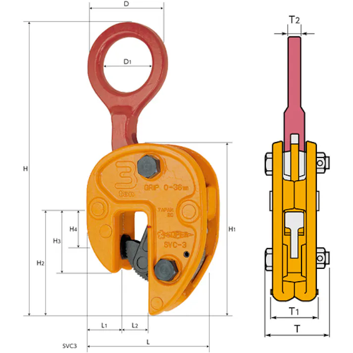 【CAINZ-DASH】スーパーツール タテ吊りクランプ (解放ストッパー式) 基本使用荷重1t SVC1【別送品】