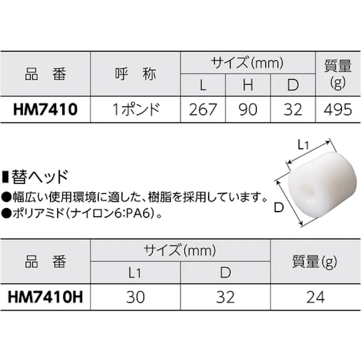 【CAINZ-DASH】スーパーツール コンビネーションハンマー(鉄プラハンマー)1ポンド 全長:267mm HM7410【別送品】
