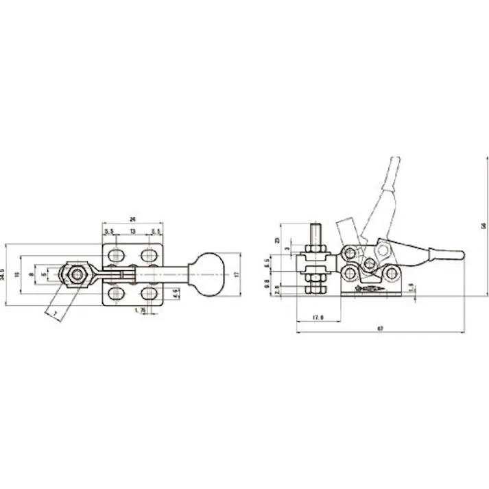 【CAINZ-DASH】スーパーツール 下方押え型トグルクランプ(水平ハンドル式) 全長:67mm 締付力:0.2kN フランジベース TD04F【別送品】