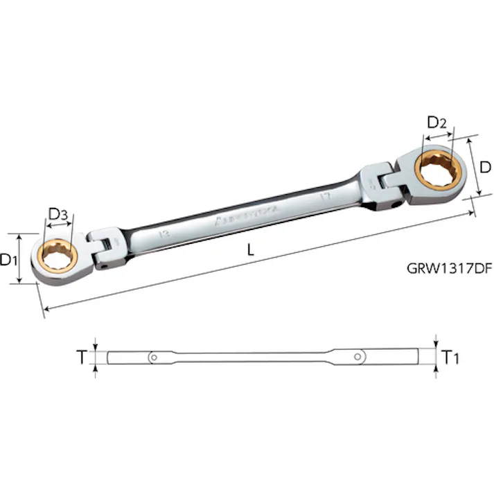 【CAINZ-DASH】スーパーツール ギアレンチ ダブルフレックスタイプ 六角対辺:13×17 L=239mm GRW1317DF【別送品】