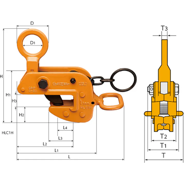 【CAINZ-DASH】スーパーツール 横吊クランプ ロックハンドル式 細目仕様 基本使用荷重0.5t クランプ範囲0~25mm HLC0.5HN【別送品】