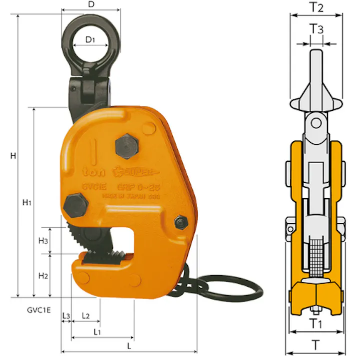 【CAINZ-DASH】スーパーツール 横吊クランプ 自在型ロックハンドル式 細目仕様 基本使用荷重1t GVC1EN【別送品】