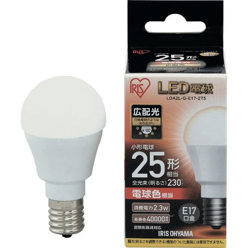 アイリスオーヤマ 567970 LED電球 E17広配光タイプ 25形相当 電球色 230lm LDA2L-G-E17-2T5 電球(LED) アイリスオーヤマ 567970 LED電球 E17広配光タイプ 25形相当 電球色 230lm LDA2L-G-E17-2T5 電球(LED)