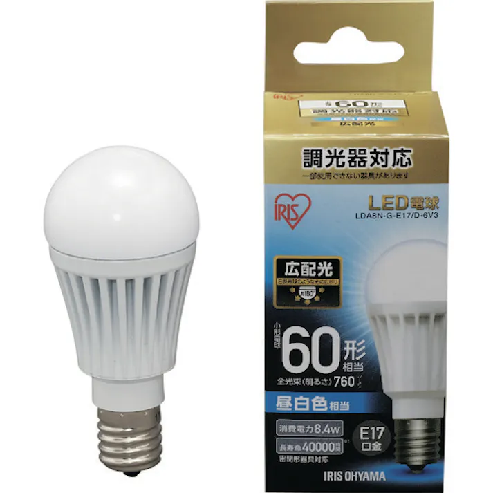 【CAINZ-DASH】アイリスオーヤマ 567985 LED電球 E17広配光タイプ 調光器対応 60形相当 昼白色 LDA8N-G-E17/D-6V3【別送品】