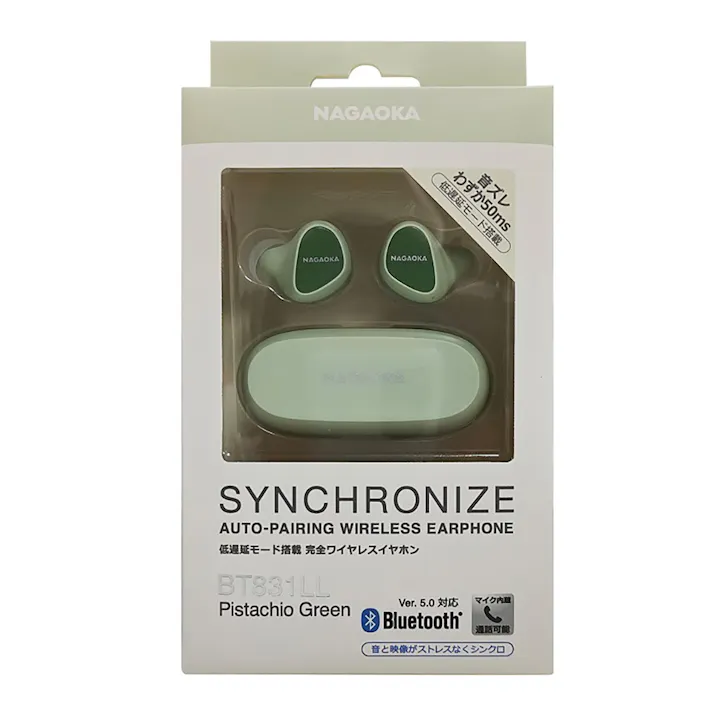 ナガオカ 低遅延モード搭載完全ワイヤレスイヤホン ピスタチオグリーン BT831LLPG