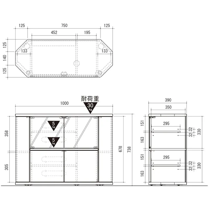 コーナーミドルTV台RCA-7510AV-CR【別送品】