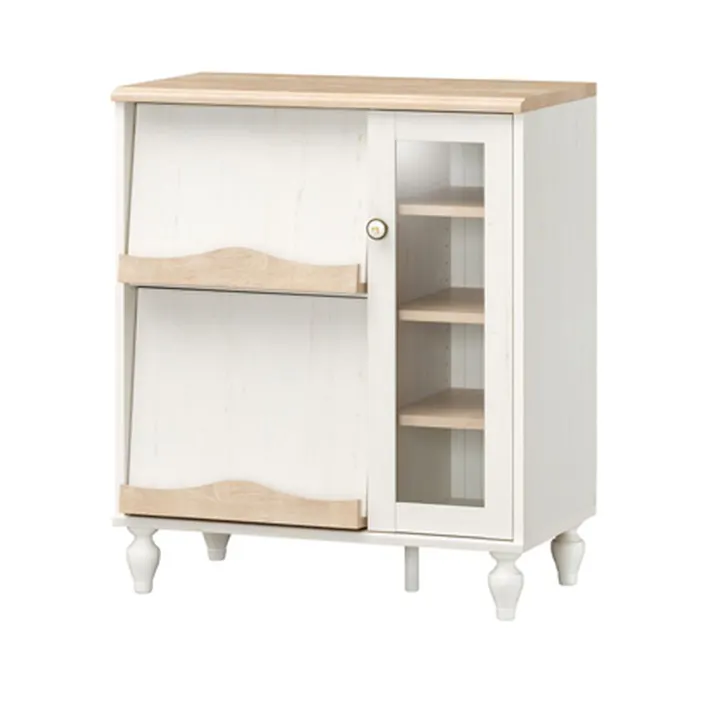フラップガラスキャビネット フレンチシャビーカフェ FSC-9075FG NA&WH【別送品】