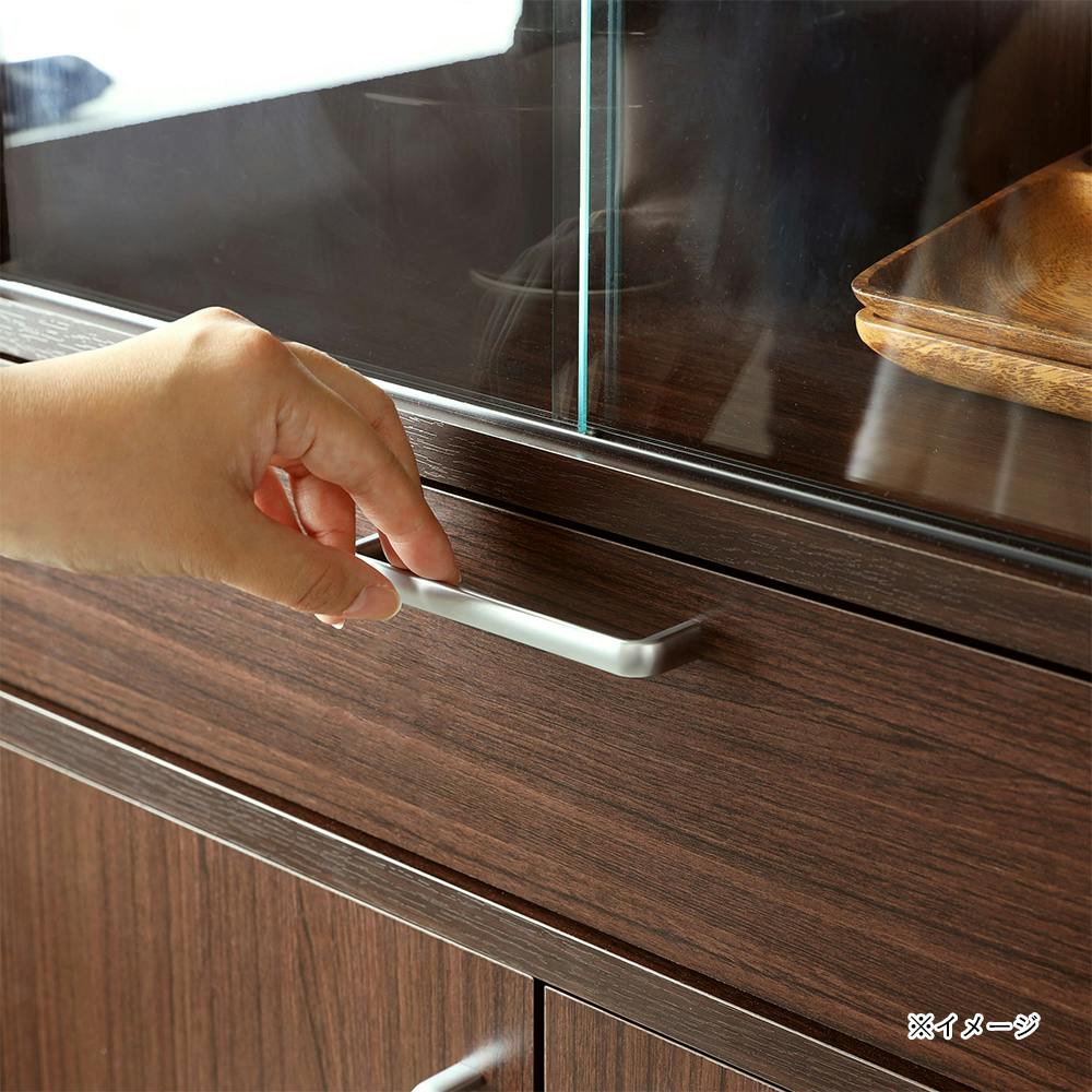 ☆ アクタス ダークブラウン 食器棚・キッチンボード ブラックガラス ☆ 食器棚 幅57cm 高さ119cm ダークブラウン ガラス引き戸 引出付き