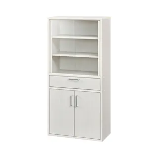 フルニコ 食器棚 ホワイト 白木目 FUL-1255DGHWH 幅57cm 高さ119cm ガラス引き戸 引出付き 【別送品】