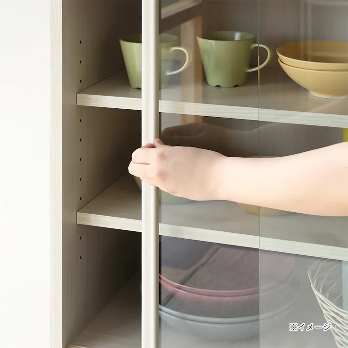 フルニコ 食器棚 ホワイト 白木目 FUL-1255DGHWH 幅57cm 高さ119cm ガラス引き戸 引出付き 【別送品】