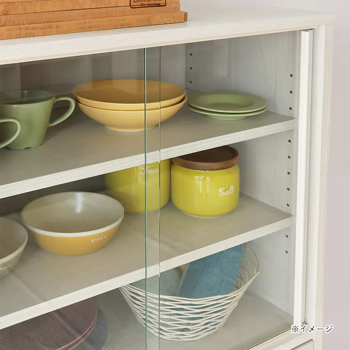 フルニコ 食器棚 ホワイト 白木目 FUL-1255DGHWH 幅57cm 高さ119cm ガラス引き戸 引出付き 【別送品】