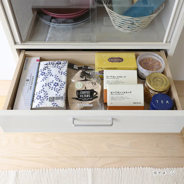 フルニコ 食器棚 ホワイト 白木目 FUL-1255DGHWH 幅57cm 高さ119cm ガラス引き戸 引出付き 【別送品】