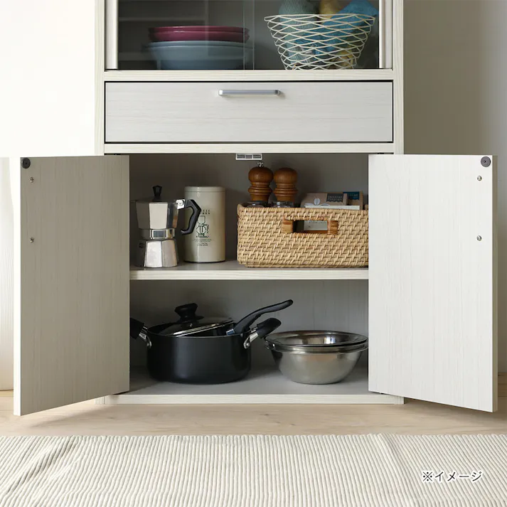 フルニコ 食器棚 ホワイト 白木目 FUL-1255DGHWH 幅57cm 高さ119cm ガラス引き戸 引出付き 【別送品】