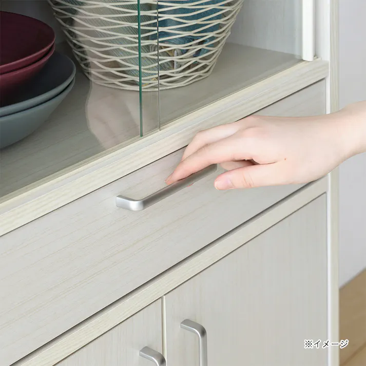 フルニコ 食器棚 ホワイト 白木目 FUL-1255DGHWH 幅57cm 高さ119cm ガラス引き戸 引出付き 【別送品】