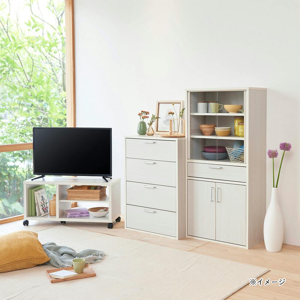 フルニコ テレビ台 ホワイト 白木目 FUL-4080TVWH 幅80cm 高さ