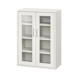 フルニコ キャビネット ホワイト 白木目 FUL-8055GWH 幅57cm 高さ80cm ガラス扉付 【別送品】